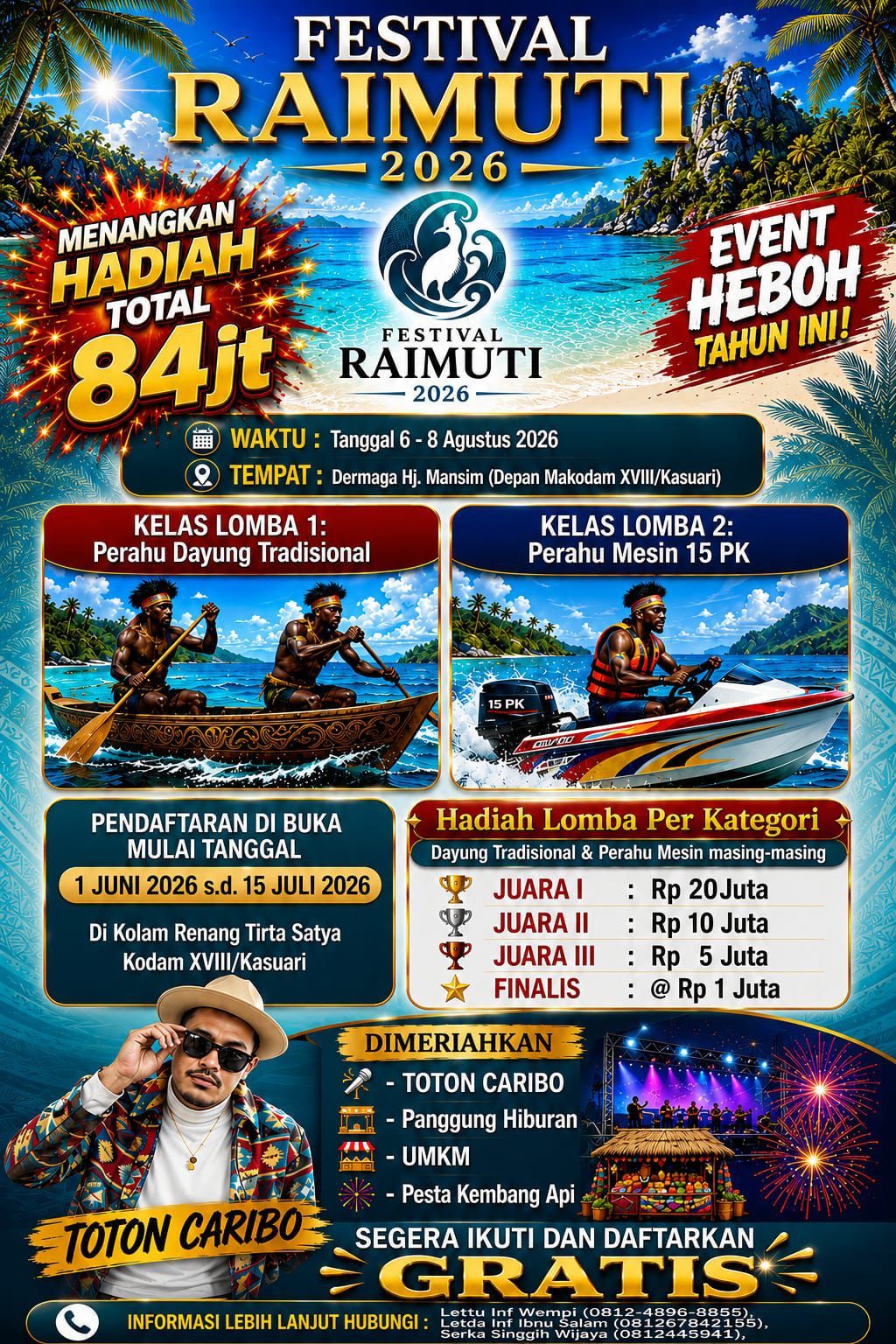 Mari tong ramaikan Festival Raimuti 2026 sebagai ruang persaudaraan, budaya, dan semangat menjaga laut Papua Barat. 