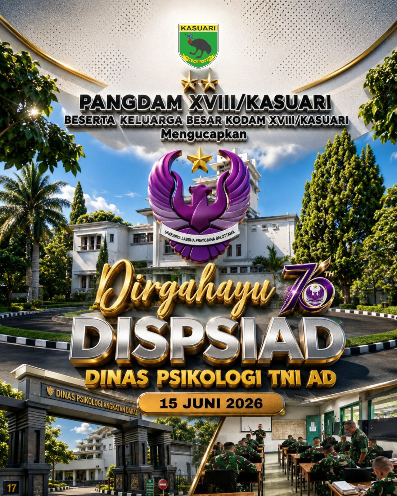 Dirgahayu ke-70 DISPSIAD. Semoga Dinas Psikologi Angkatan Darat senantiasa profesional, adaptif, dan inovatif dalam mendukung pembinaan personel TNI AD.